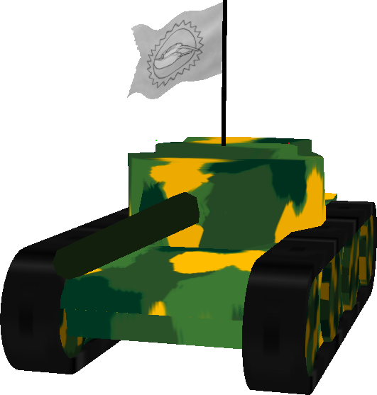 Green tank carrying a super flag