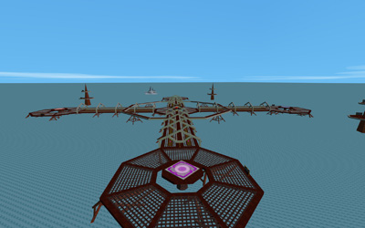 Aerial view of the map from the purple team base on an octagonal platform